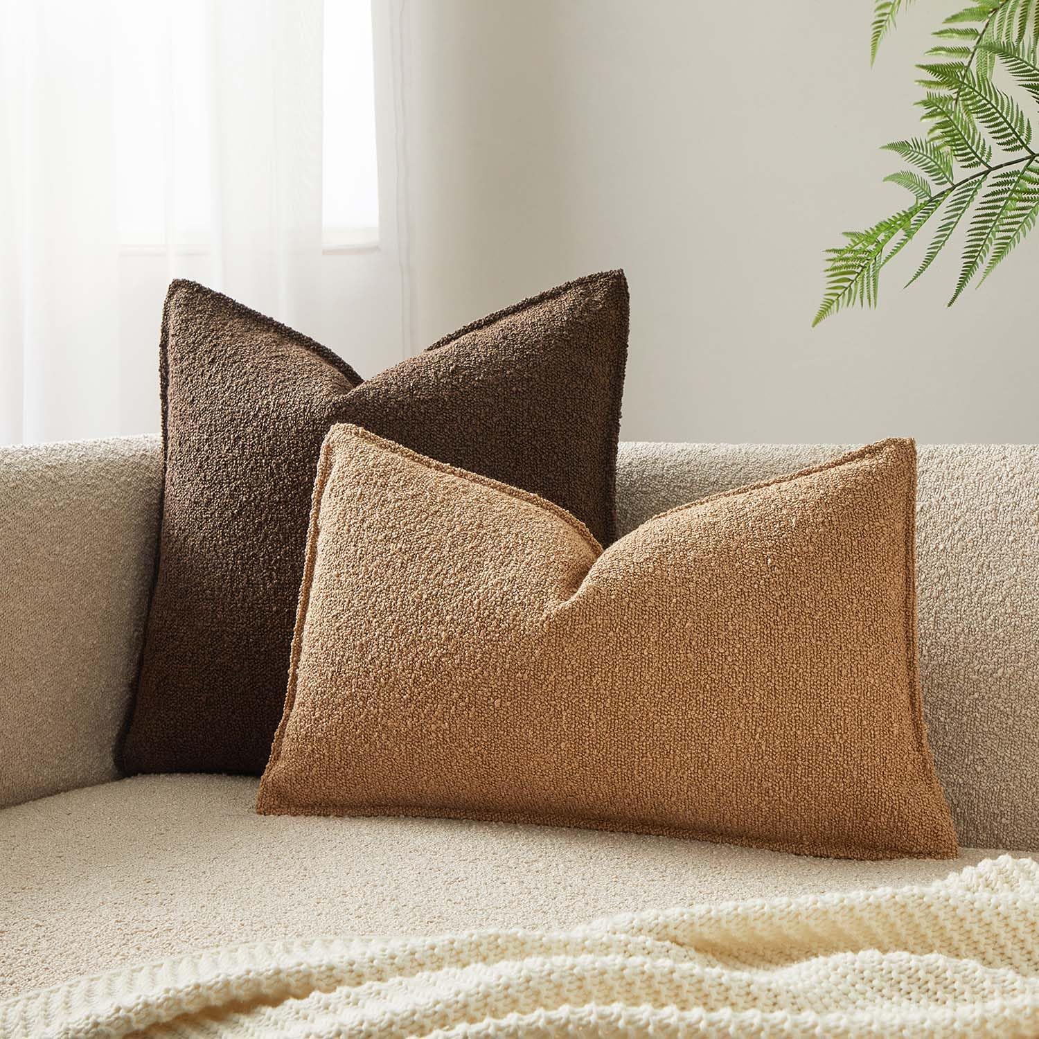 juspurbet 16x24 pillow covers set of 2 decorative throw pillow covers case for couch sofa bed soft boucle textured lumbar cushion covers with hidden zipper for home decor living room,camel camel 24" x 16" (pack of 2)