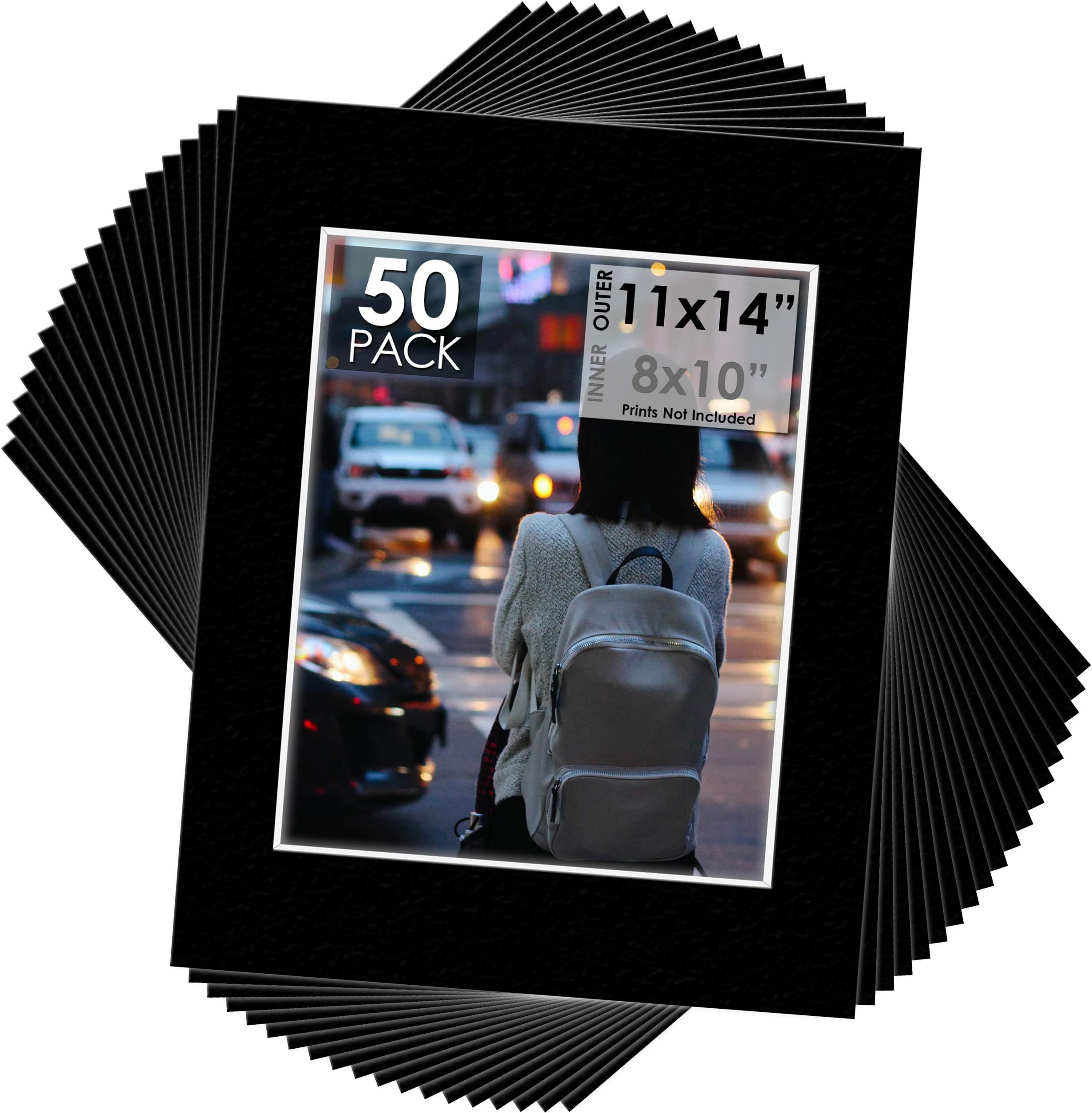 MBC MAT BOARD CENTERMBC Mat Board Center, Pack of 50, 11x14 Black Colors Picture Mats for 8x10 Photos White Core