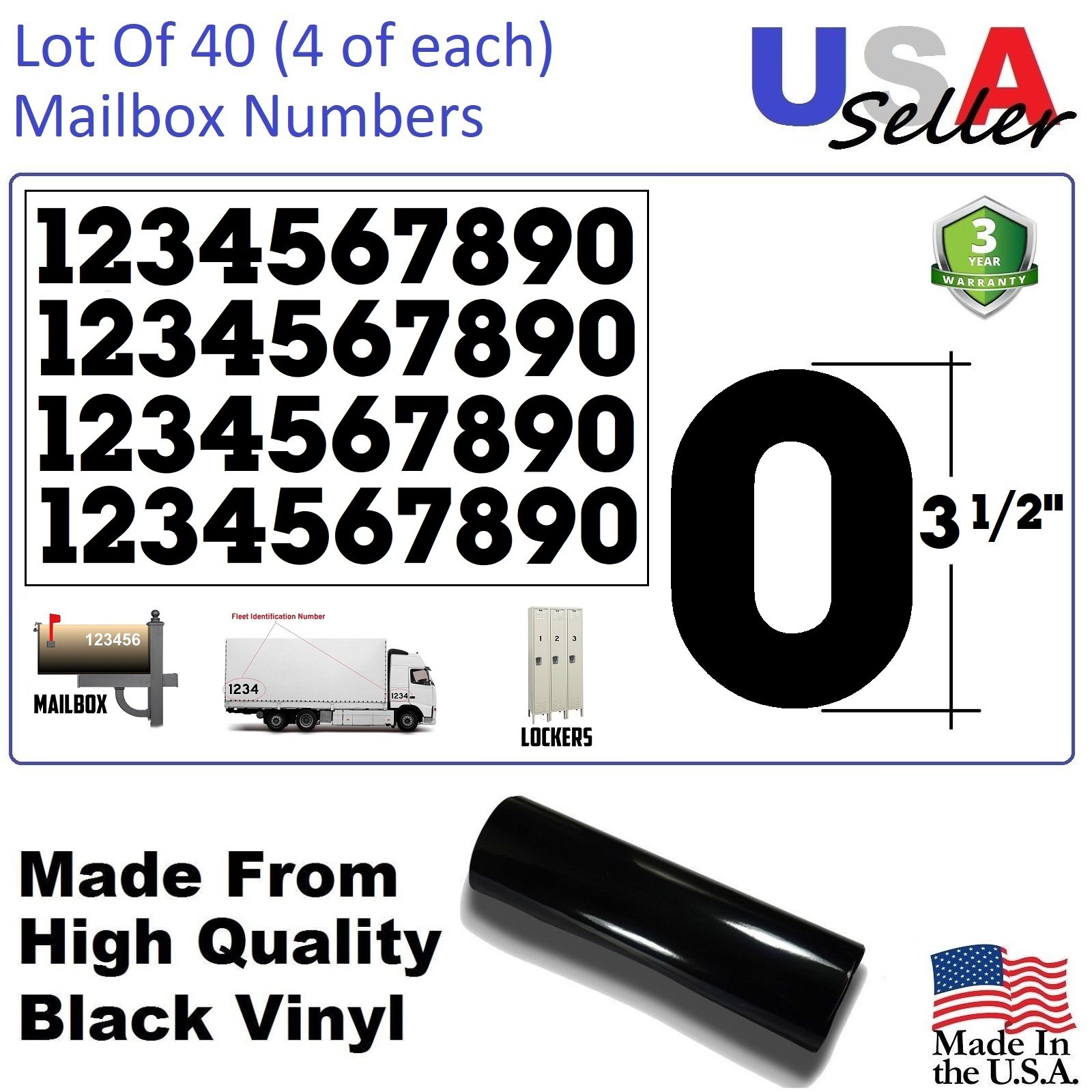 Self-adhesive Decals 40 Piece Black Vinyl Number Decals - 1.5 Inch Tall ...