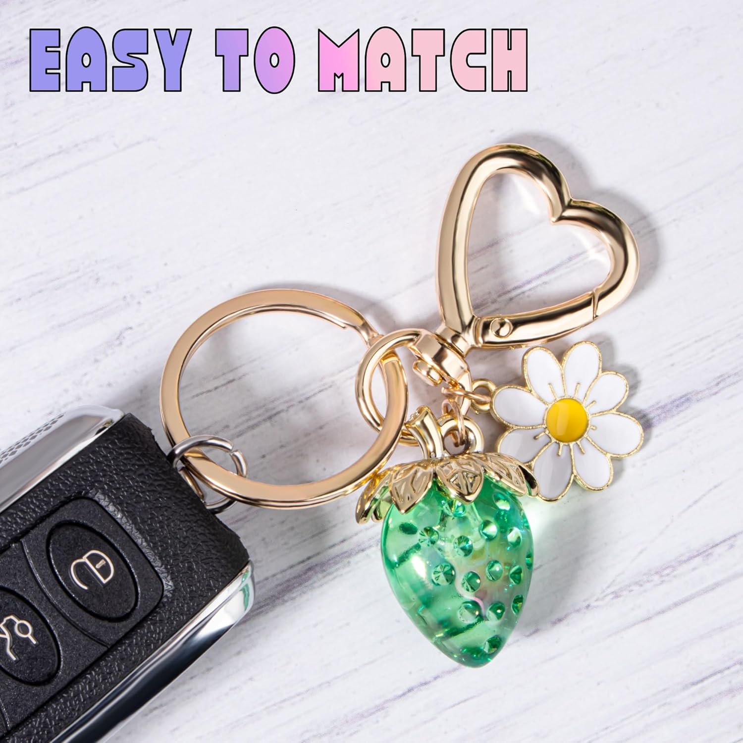 Wikavanli Cute Strawberry Keychain,Bag Charms,Kawaii Heart Flower Daisy Key chains Accessories Decor for Women Girls Purse - Image 2
