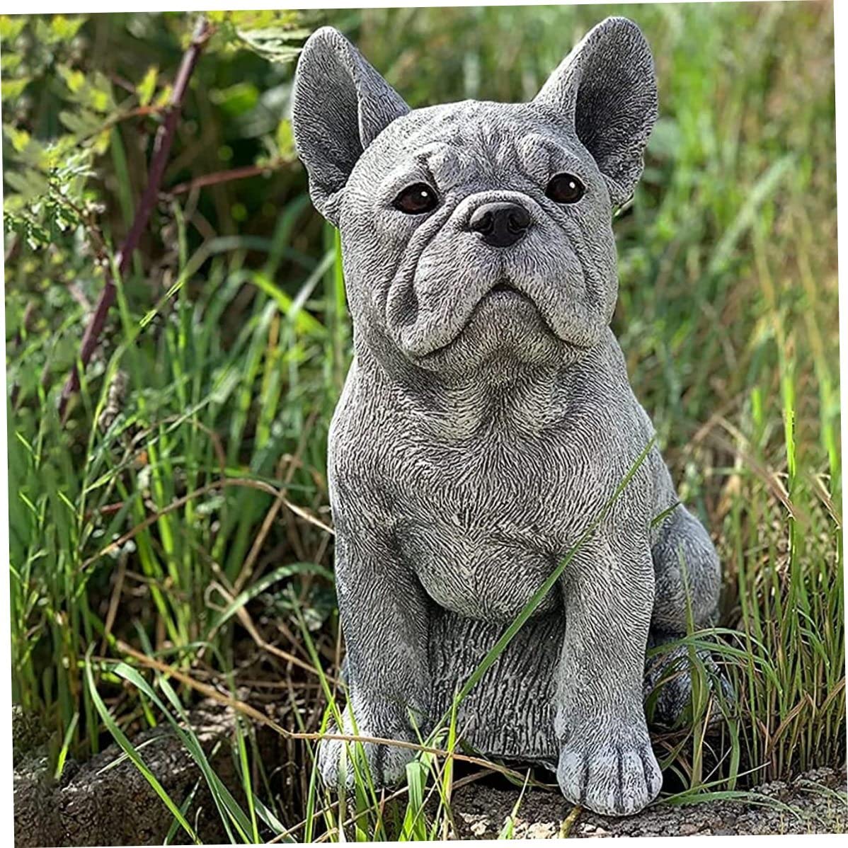 VONGLYHOO Bulldog Resin Statue, Animal French Bulldog Ornament French Garden Statue Garden Dog, Lawn Resin Dog, Outdoor Interior Decoration, Lover Memorial Gift.