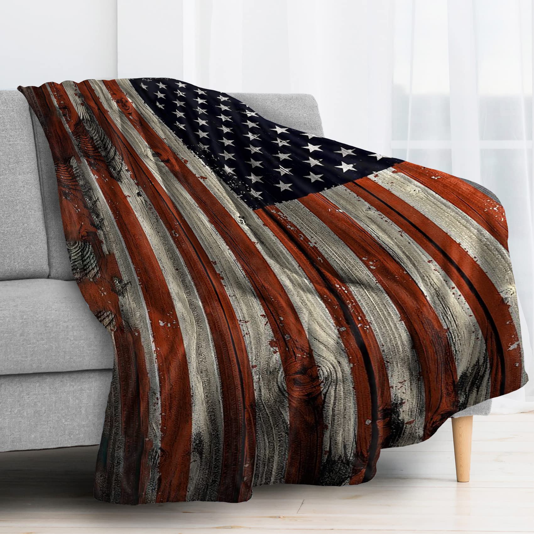 Plaid canapé drapeau américain BUKITA en flanelle douce couverture retro 135x150 cm
