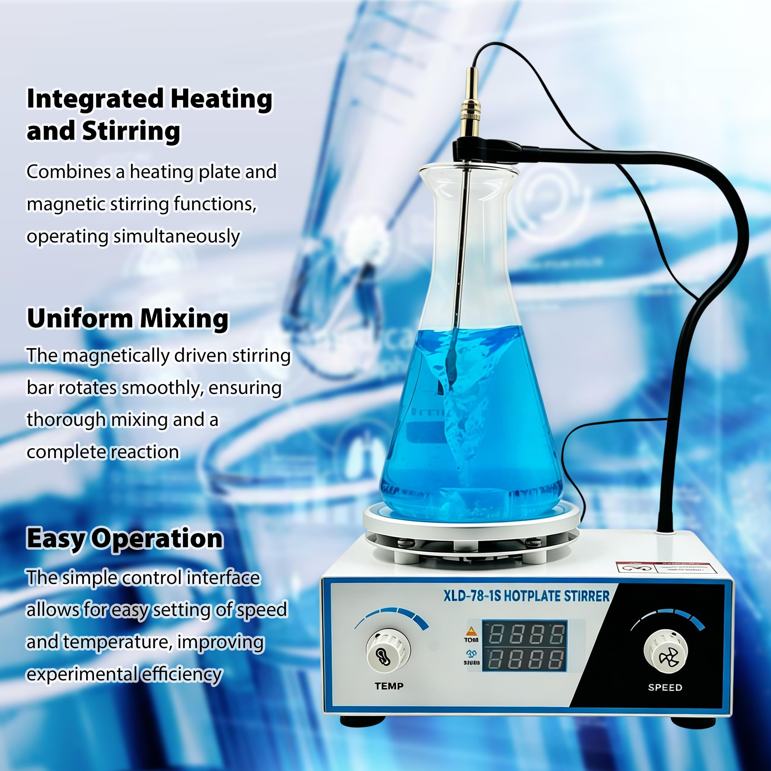 Agitatore magnetico con piastra riscaldante, 250 W, con regolatore di velocità da 300 – 2600 giri/min, display digitale Magnetic Stirrer con bastoncini magnetici a forma di C e asta girevole