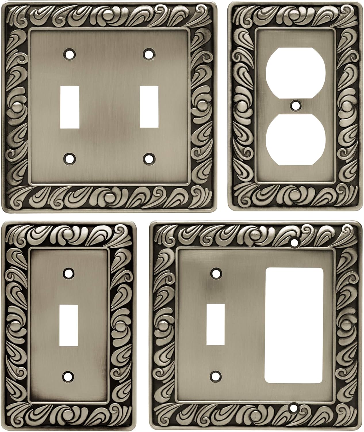 Franklin Brass Paisley Wall Plate, Brushed Satin Pewter Double Switch Cover Switch Cover, 1-Pack, 64039