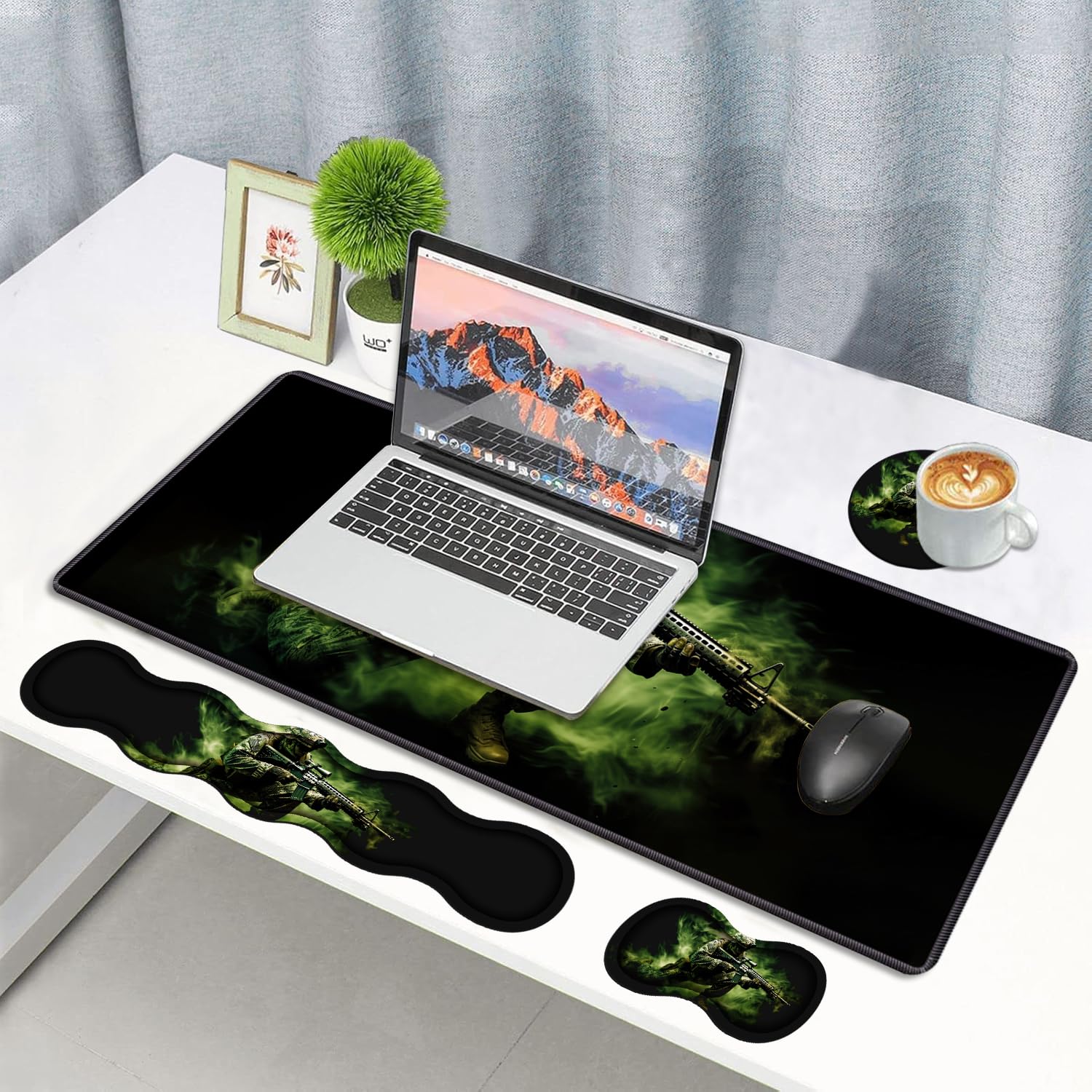 4-in-1 Ergonomisches Mauspad aus Memory-Schaum, Handgelenkauflage-Set, große XXL-Gaming-Schreibtischunterlage + Tastatur-Handgelenkauflage + Maus-Handgelenkkissen + Untersetzer für Zuhause, Büro,
