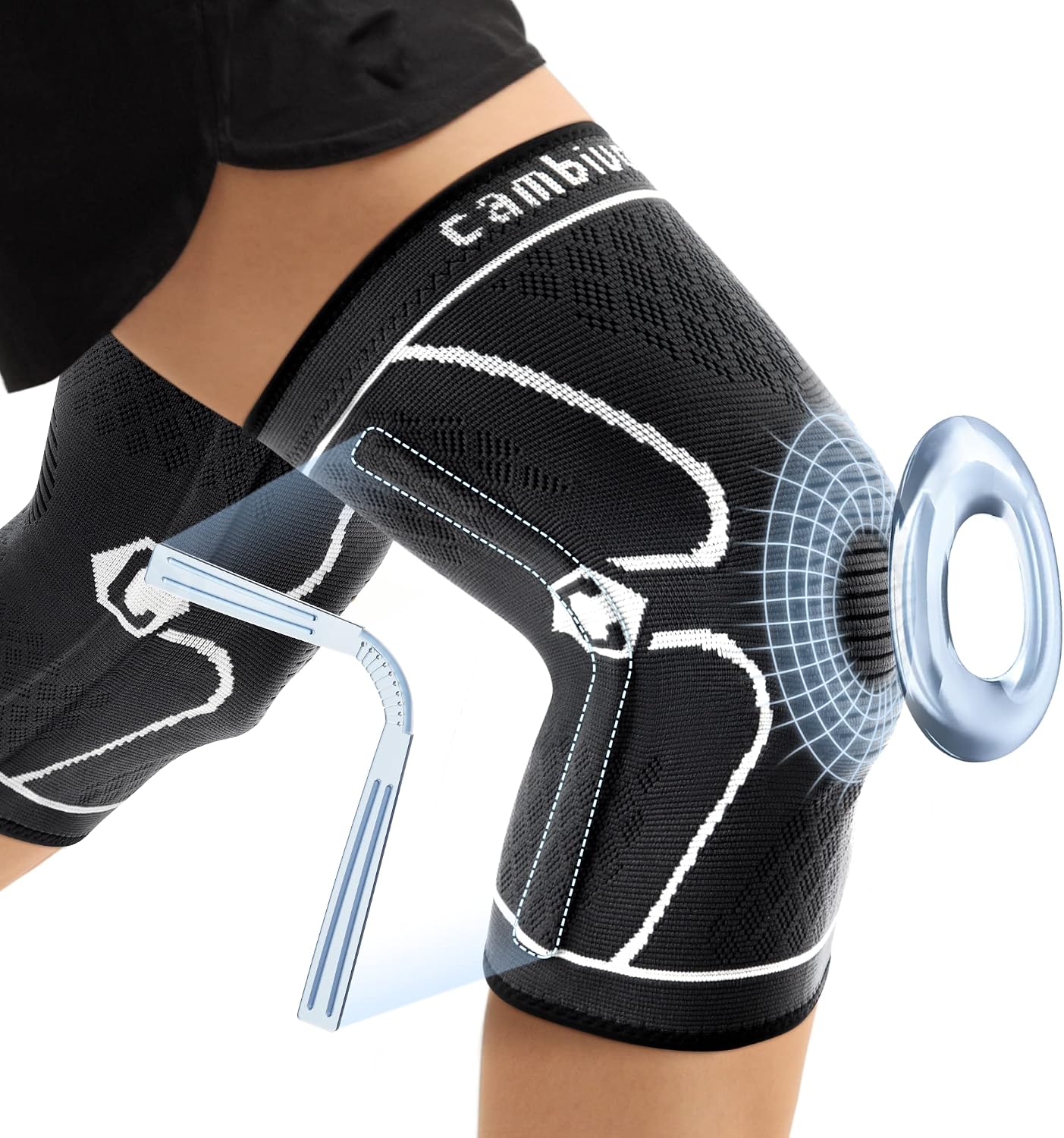 CAMBIVO Knee Braces for Knee Pain, 2 Pack Knee Compression Sleeves, Knee Support with Side Stabilizers & Patella Gel Pad for Workout, Knee Pain Relief, Arthritis（Large, STS-Blue）