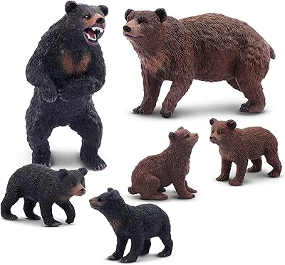 Toymany 6PCS Bear Animal Figures, Realistic Forest Animal Bear Family Figures Toy Set Includes Brown Bears and Black Bears Education Birthday Gift Christmas Toy for Kids Children Toddlers