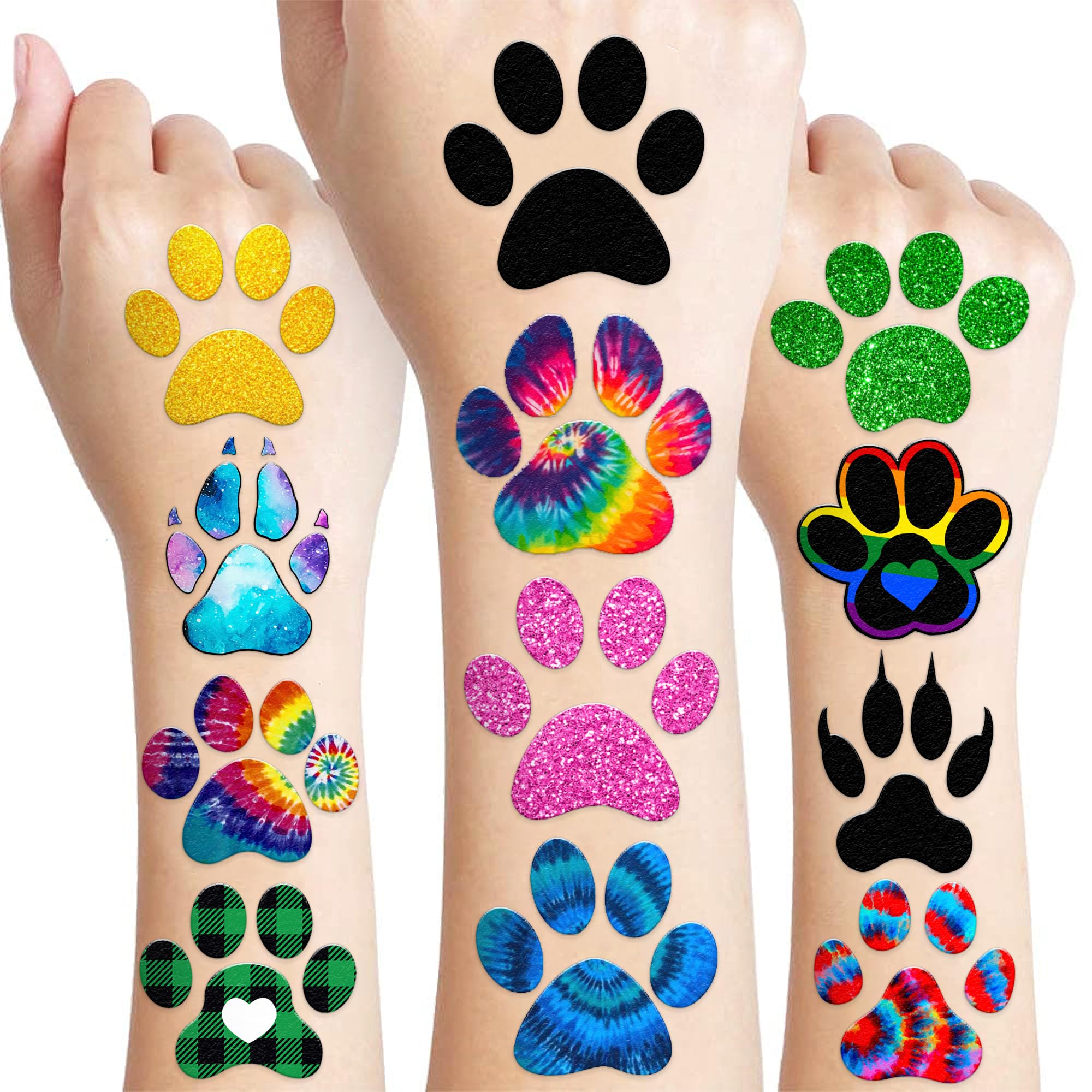 96 PCS Cat Dog Paw Print Pre-Cut Temporary Tattoos for Kids