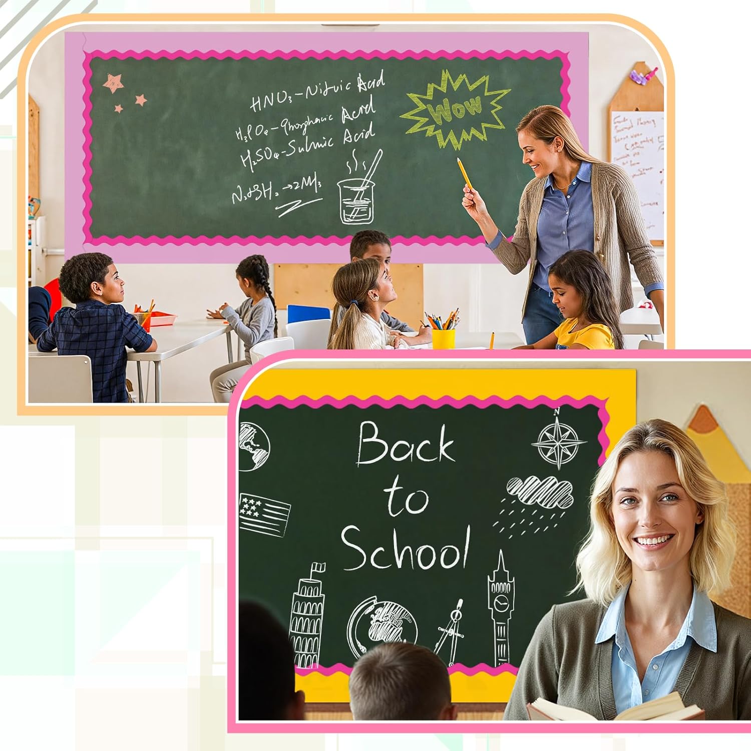 Bulletin Board Borders, 8 Rolls 262.4 Ft Rainbow Scalloped Bulletin Borders, Colorful Bulletin Board Decorations for Class, School, Office, Ideal for Blackboard, Whiteboard Trim Classroom Decor