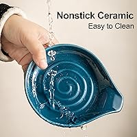 Vista 2 de Soporte para cucharas, soporte de cuchara de cerámica para encimera de cocina, cocina de granja, soporte grande para utensilios para cucharas, Azul