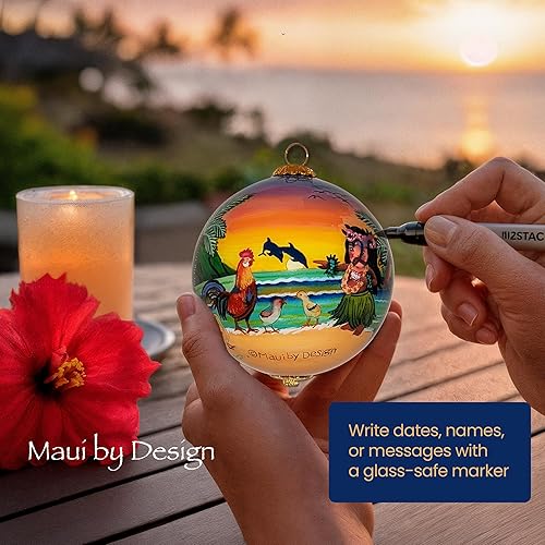 Miniatura 103 de Hawaiian Beach Life - Adorno hawaiano coleccionable de cristal pintado a mano con caja de regalo NB/H Beach Life,Corales y tortugas marinas,Puesta