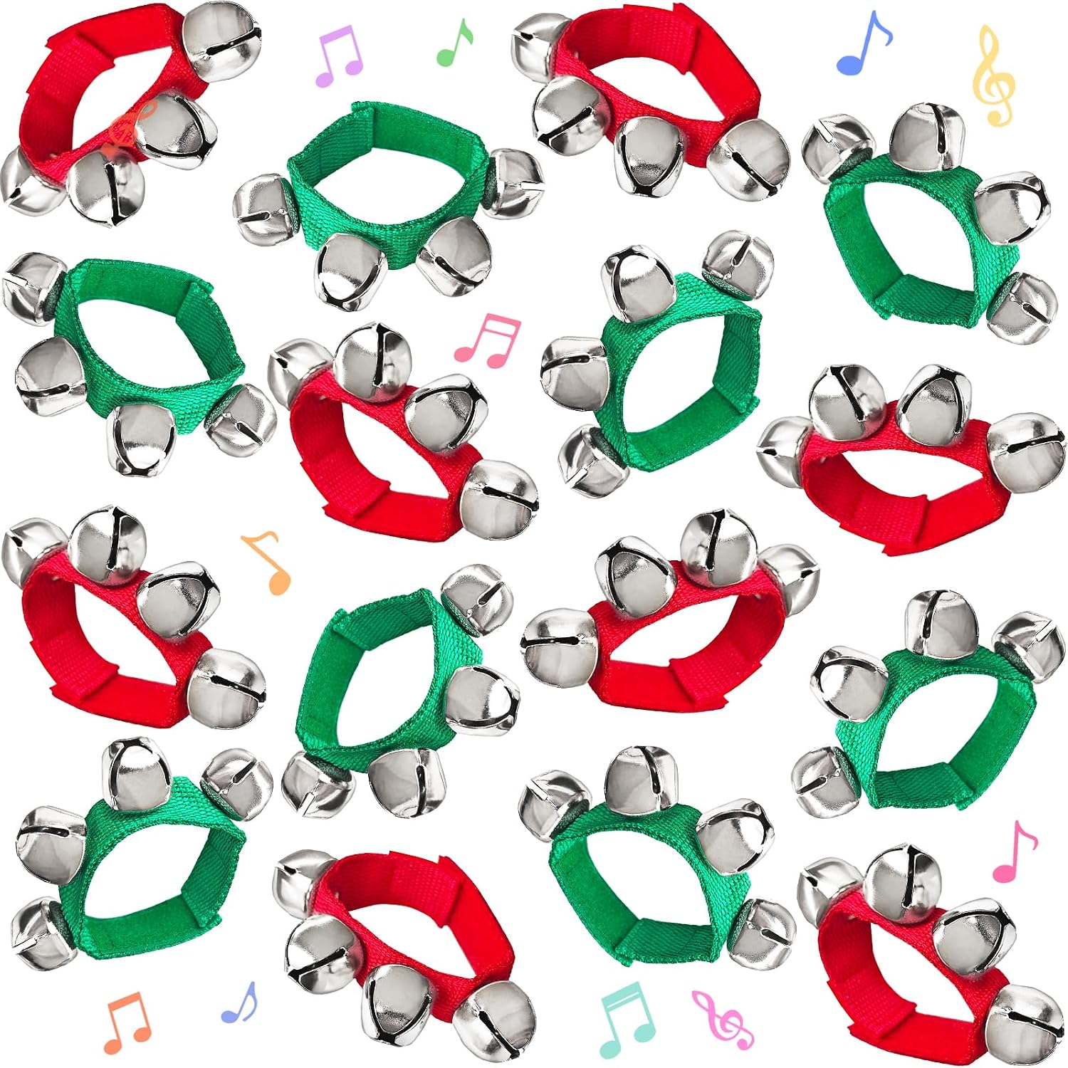 16 Pcs Band Wrist Bells, Musical Shaking Jingle Bell Wristbands for Adults, Adjustable Ankle & Wrist Percussion Accessories for Christmas Parties, Festivals & Group Events