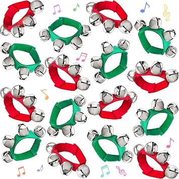 16 Pcs Band Wrist Bells, Musical Shaking Jingle Bell Wristbands for Adults, Adjustable Ankle & Wrist Percussion Accessories for Christmas Parties, Festivals & Group Events