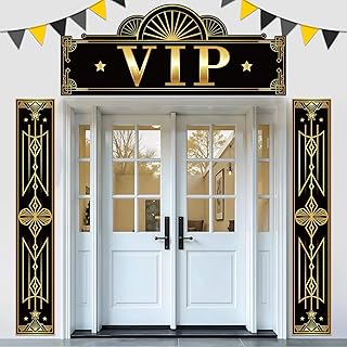 3 Pcs VIP Door Entrance Banner Black Gold Movie Night Porch Sign Banner Movie Theater Welcome Porch Sign Red Carpet Party Decoration Now Showing for Home Theater VIP Door Supplies