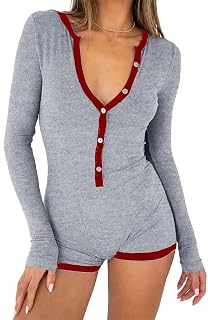 LACOZY Long Sleeve Rompers for Women V Neck Shorts Jumpsuit One Piece Bodysuit Y2k Pajamas Yoga Gym - Amazon product rated Grade B
