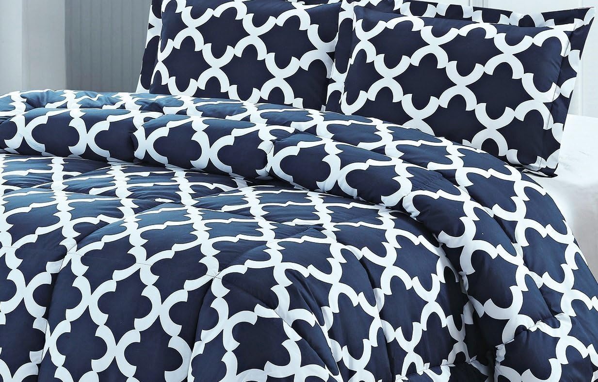 Utopia Bedding Printed Comforter Set (King, Navy) with 2 Pillow Shams - Luxurious Brushed Microfiber - Down Alternative Comforter - Soft and Comfortable - Machine Washable