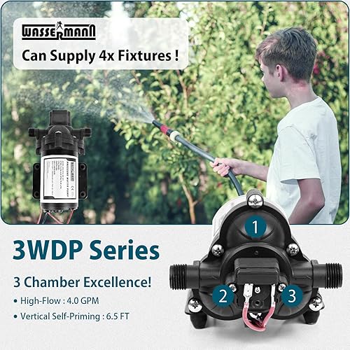 Miniatura 10 de WASSERMANN Bomba de agua RV de 12 voltios CC 3.0GPM 55PSI, repuesto para 4008-101-A65, bomba de agua autocebante de diafragma con interruptor