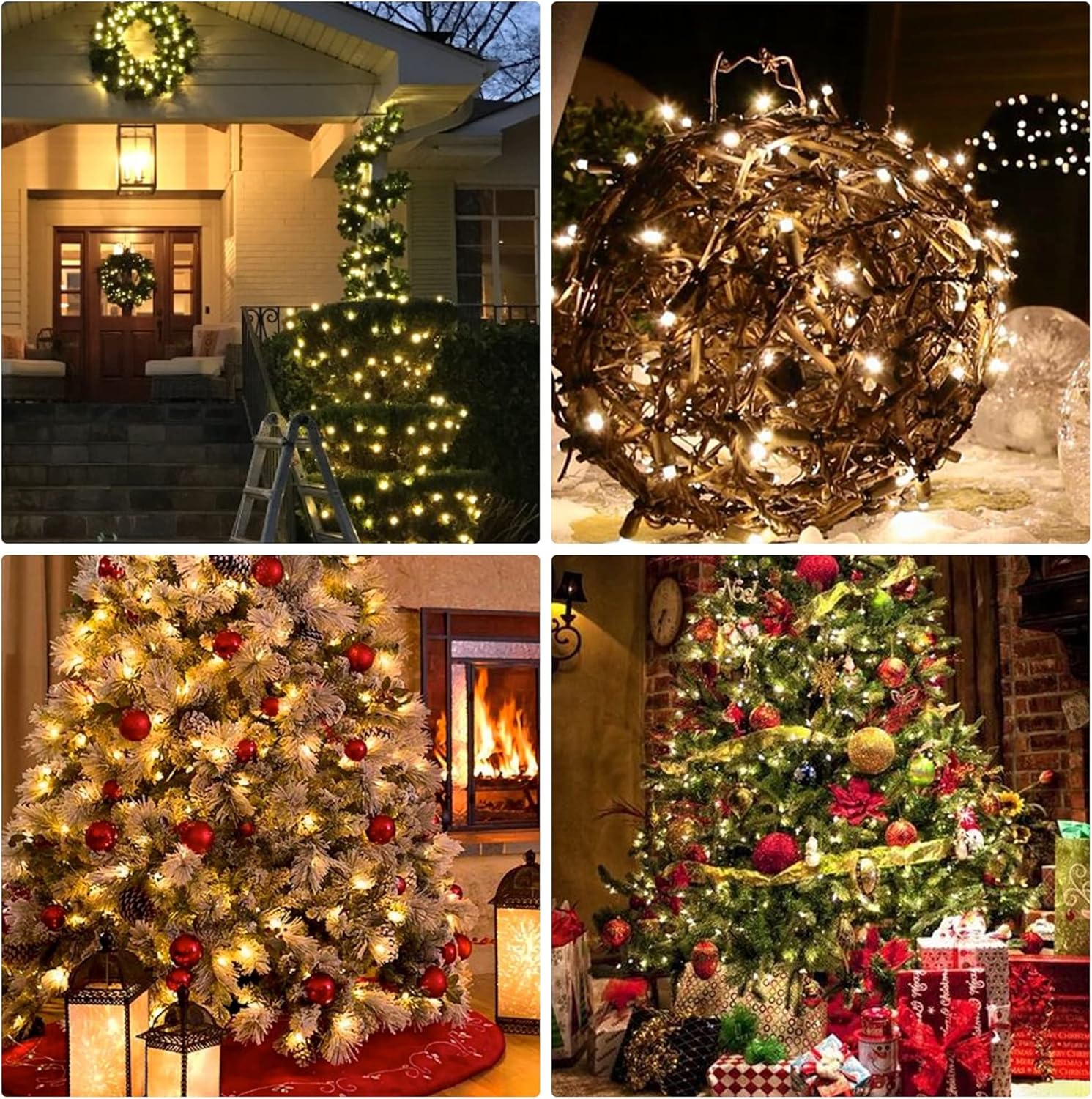 FUNPENY Christmas Lights, 2 Pack Total 300Count 60FT String Lights Green Wire for Indoor/Outdoor Christmas Tree Xmas Party Holiday Home Decorations, Warm White