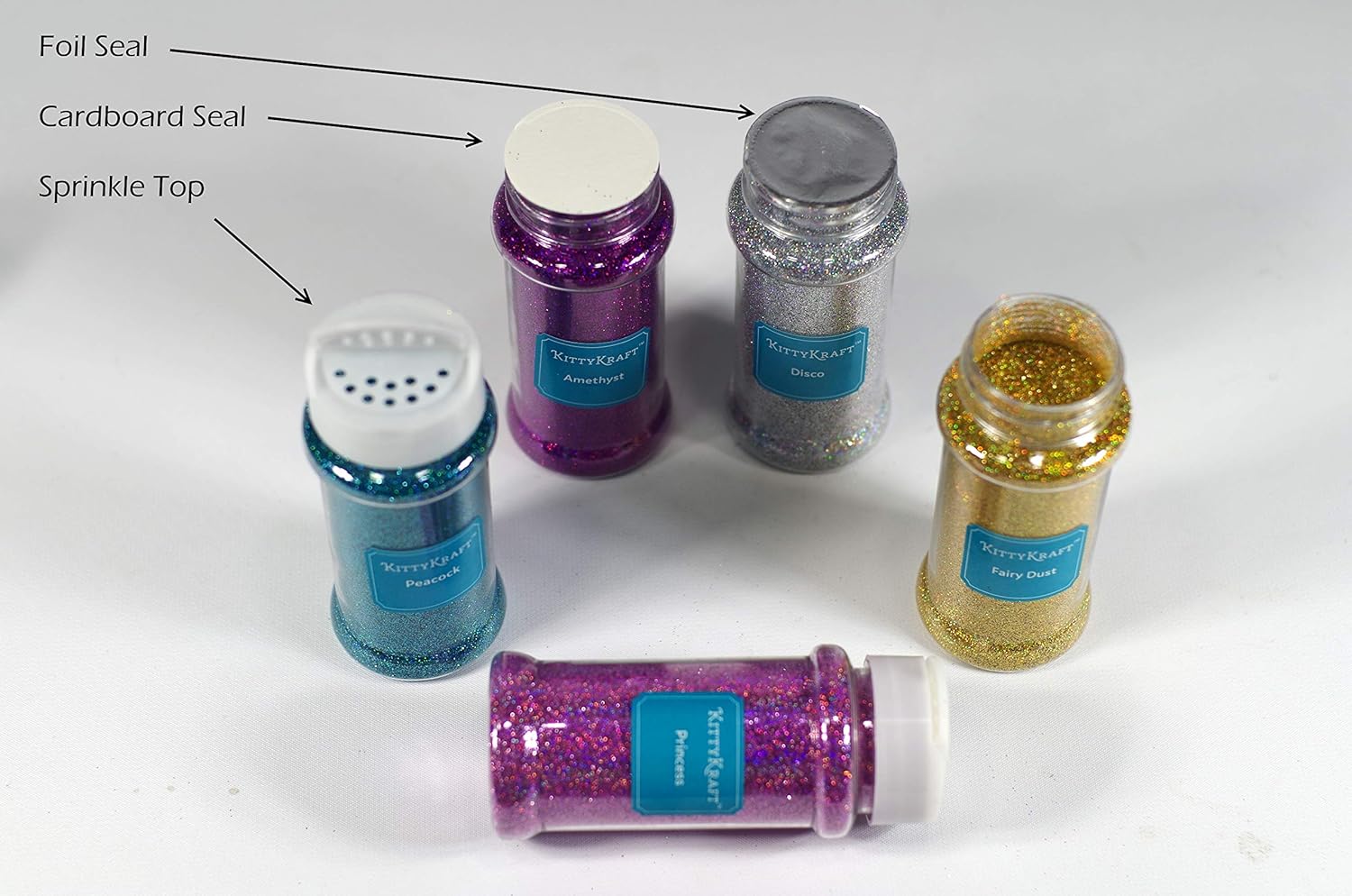 KittyKraft 5 Piece Extra Fine Glitter Set (Holographic Collection)- Includes Silver, Gold, Pink, Blue, and Purple Holographic Glitter- Perfect for Crafts and Slime