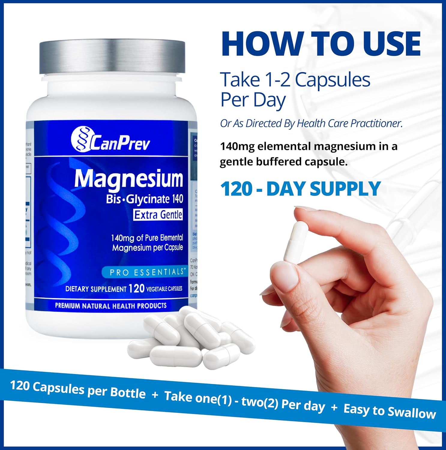 CanPrev Magnesium BisGlycinate Extra Gentle 140mg, 120 v-Caps 120-Day Supply - Pure Elemental Magnesium Supplement, Support Bone & Muscle Function, Gentle on Stomach, Perfect for Daily Magnesium Needs