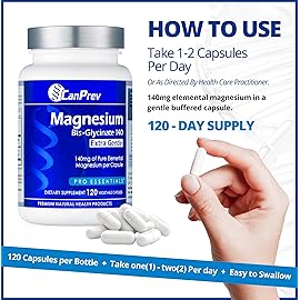CanPrev Magnesium BisGlycinate Extra Gentle 140mg, 120 v-Caps 120-Day Supply - Pure Elemental Magnesium Supplement, Support Bone & Muscle Function, Gentle on Stomach, Perfect for Daily Magnesium Needs