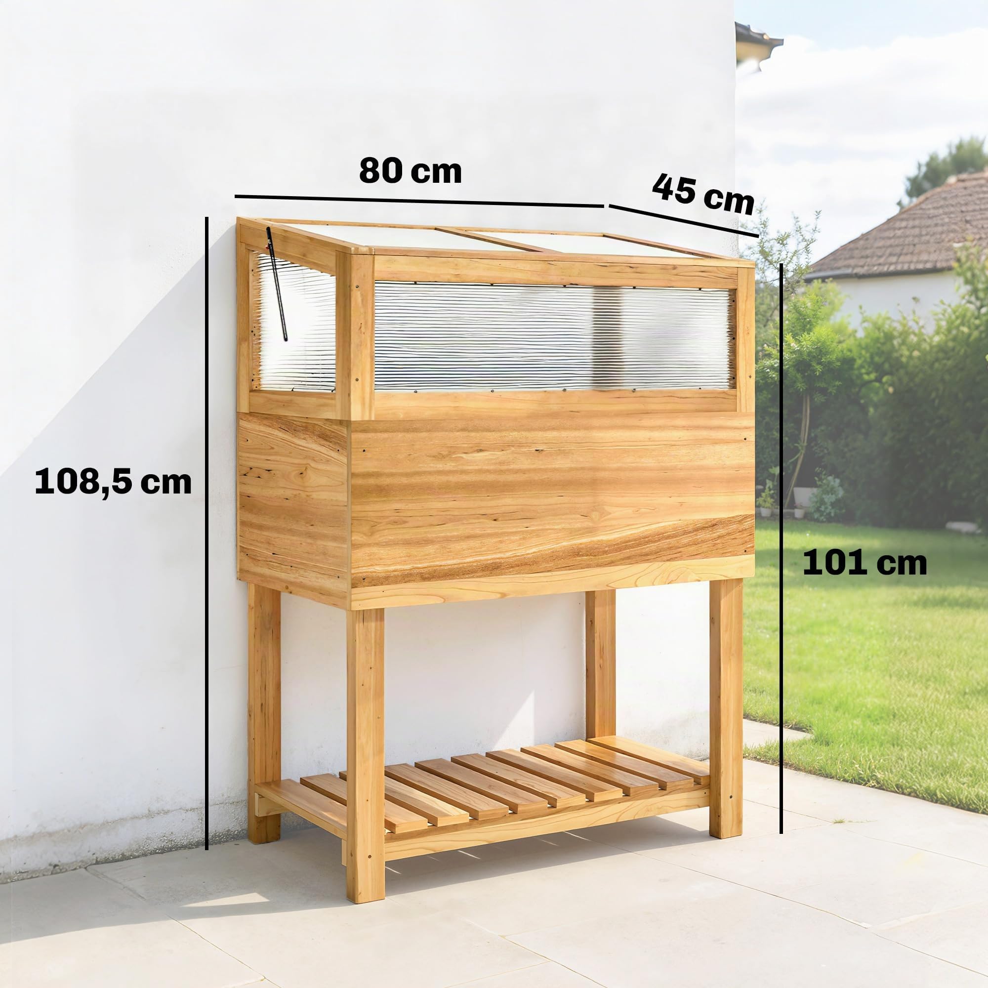 Outsunny Hochbeet mit Frühbeetaufsatz Holz Regal 80x45x108,5cm Naturholz