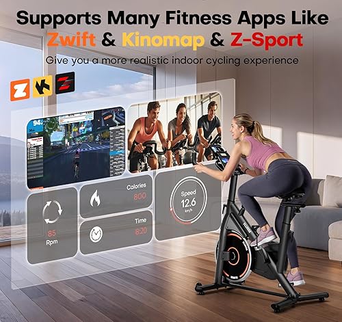 Miniatura 2 de Bicicleta estática, resistencia magnética ajustable para el hogar con aplicación compatible, bicicleta de ciclismo silenciosa para interiores con