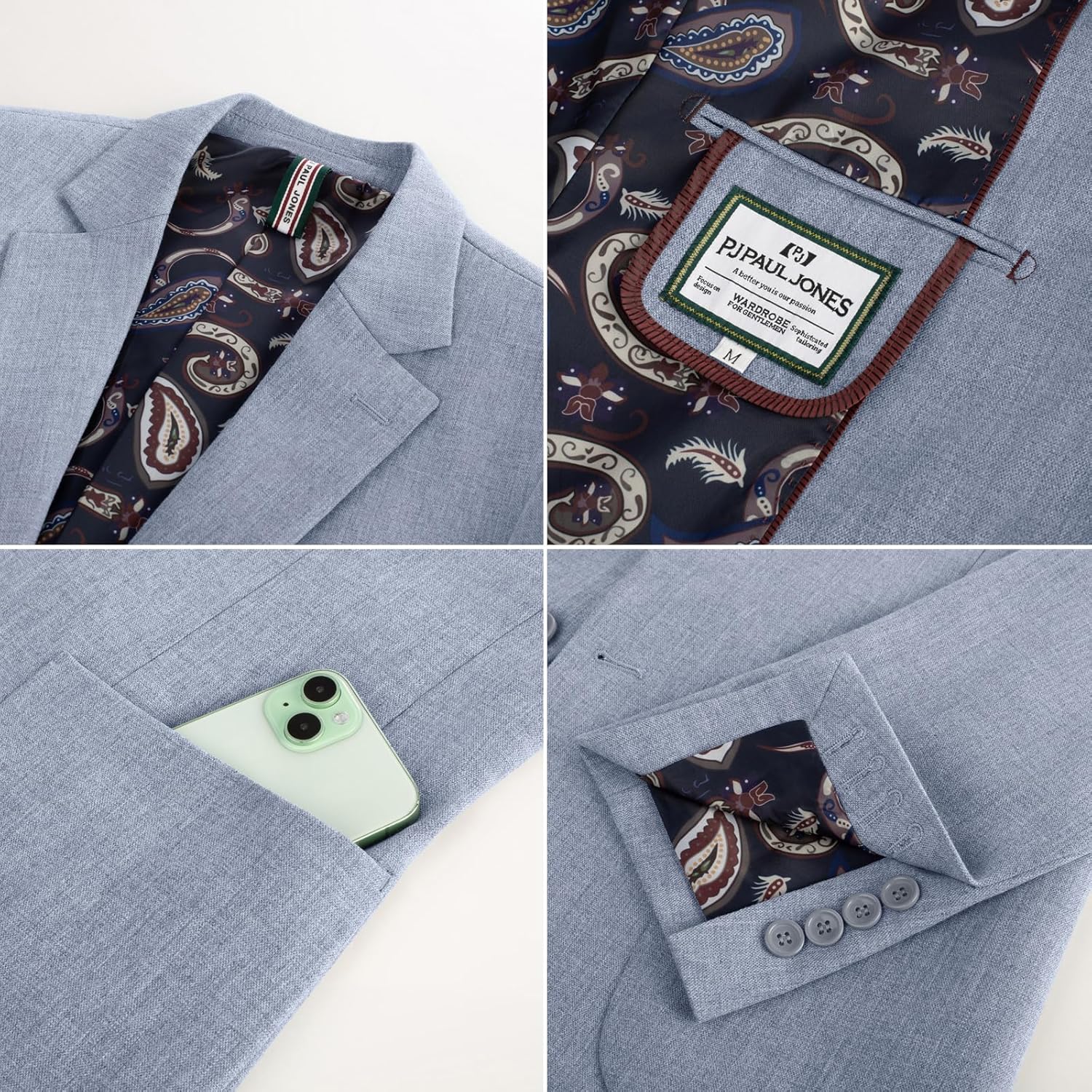 PJ PAUL JONES Mens Casual Sport Coats Two Button Slim Fit Blazer Lightweight Pattern Lined Notch Lapel Suit Jacket - Image 4