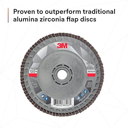 Miniatura 167 de 3M Disco de solapa 769F, tipo 27, 80+, 4-1/2 in x 7/8 in, abrasivo de alto rendimiento, disco de pulido y acabado de grano de precisión de cerámica