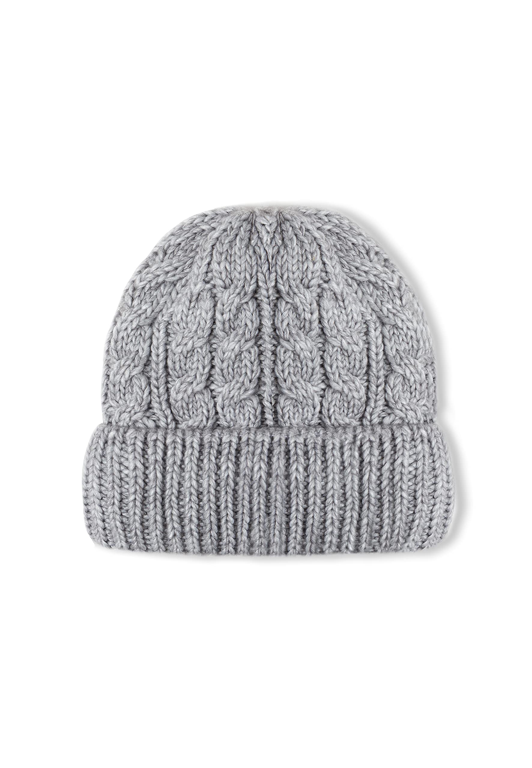 Winter Cable Knitted Beanie Hat with Fleece Lining