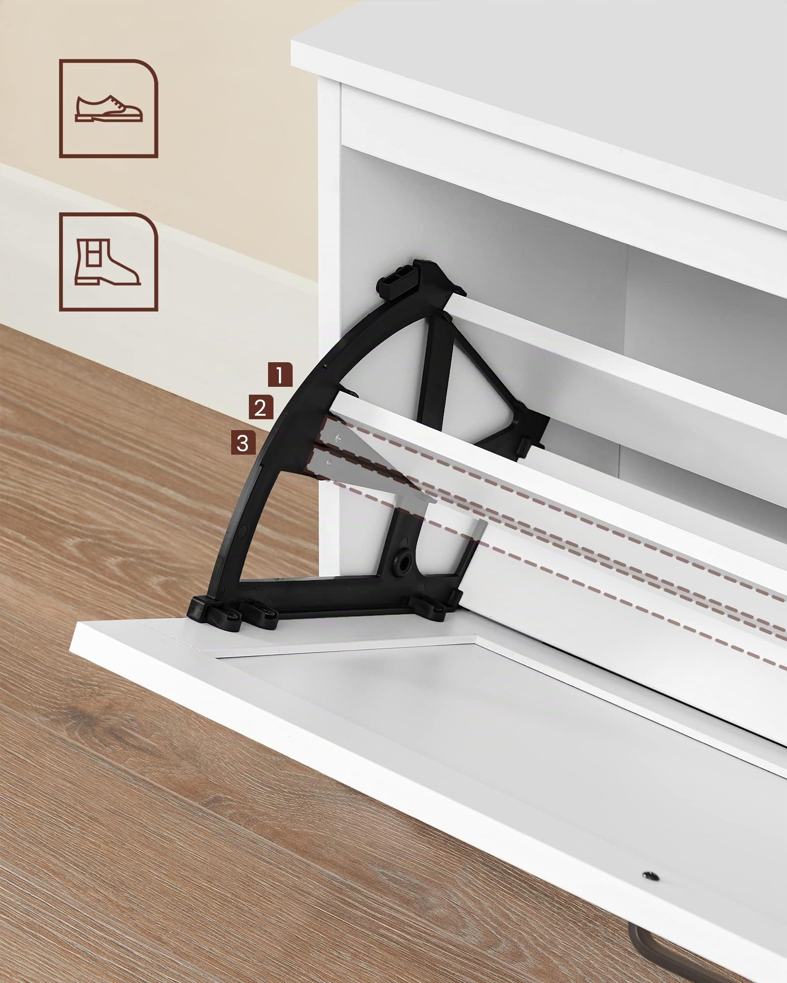 VASAGLE Panca Scarpiera, Scarpiera da Ingresso con 1 Anta a Ribalta, Divisore Interno Regolabile, Mobile Porta Scarpe, con Maniglie Incavate Laterali, 80 x 30 x 46 cm, Bianco LHS120T10