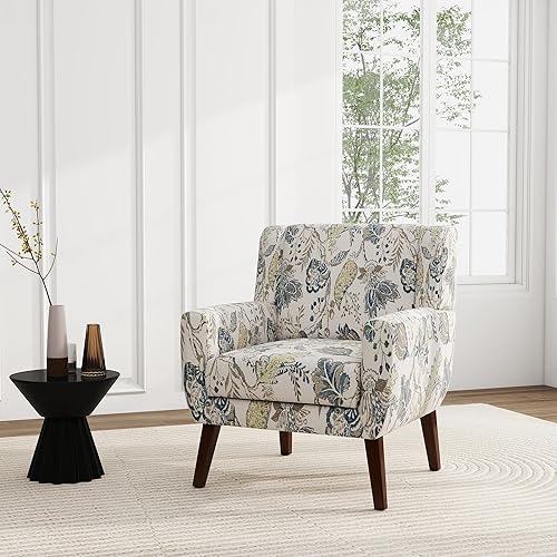 Miniatura 5 de UIXE Silla de Acento Floral, Sillón Moderno Tapizado en Tela para Sala de Estar, Cómodas Sillas de Club con Brazos Sofá Individual con Botones