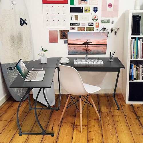 Miniatura 16 de ZenStyle Escritorio esquinero para computadora en forma de L de 55 pulgadas, marco de acero resistente y superficie impermeable, diseño de grano de