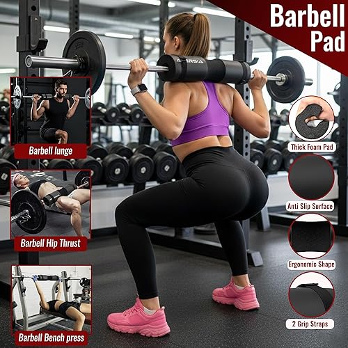 Miniatura 5 de Juego esencial de gimnasio 10 en 1 almohadilla de barra para empuje de cadera, correa de tobillo para máquina de cable, bandas de resistencia, clip