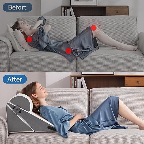 Miniatura 6 de Juego de 3 almohadas de cuña para después de la cirugía, almohada de cuña de cama para dormir, almohada ortopédica de espuma viscoelástica para