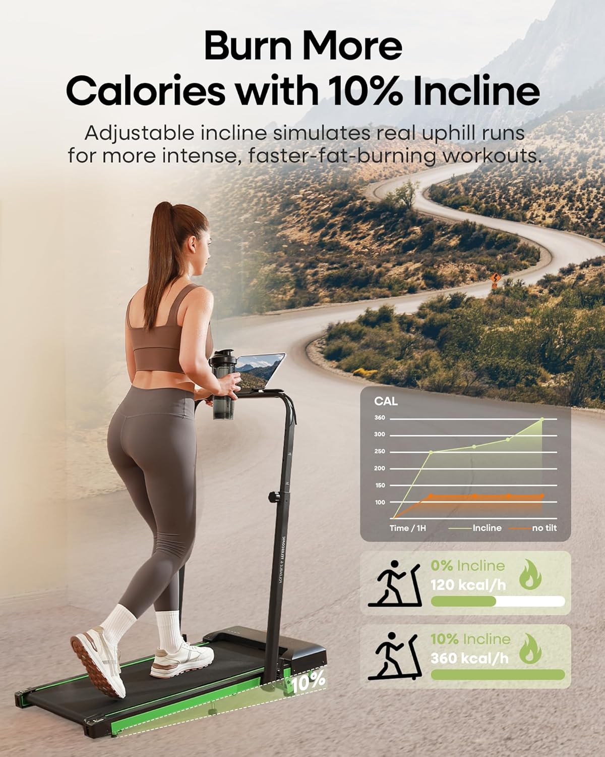 Walking Pad Treadmill with Incline and Handle Bar 3.0HP Under Desk Walking Treadmill with Adjustable Handlebar Compact Treadmill with Magnetic Remote Control for Home Office,300LBS Capacity image 3