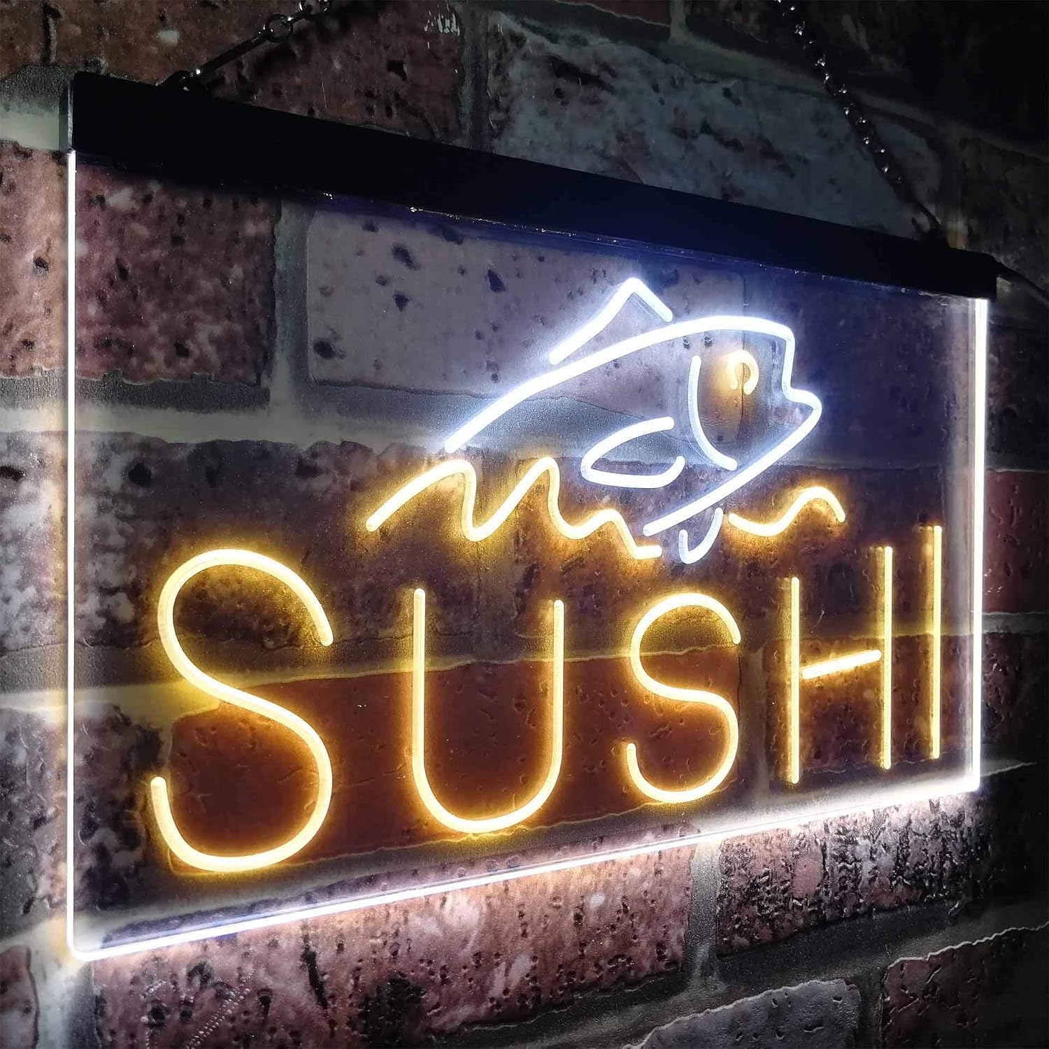 ADVPRO Sushi Fish Sashimi Restaurant Dual Color LED Neon Sign White & Yellow 12" x 8.5" st6s32-i3334-wy
