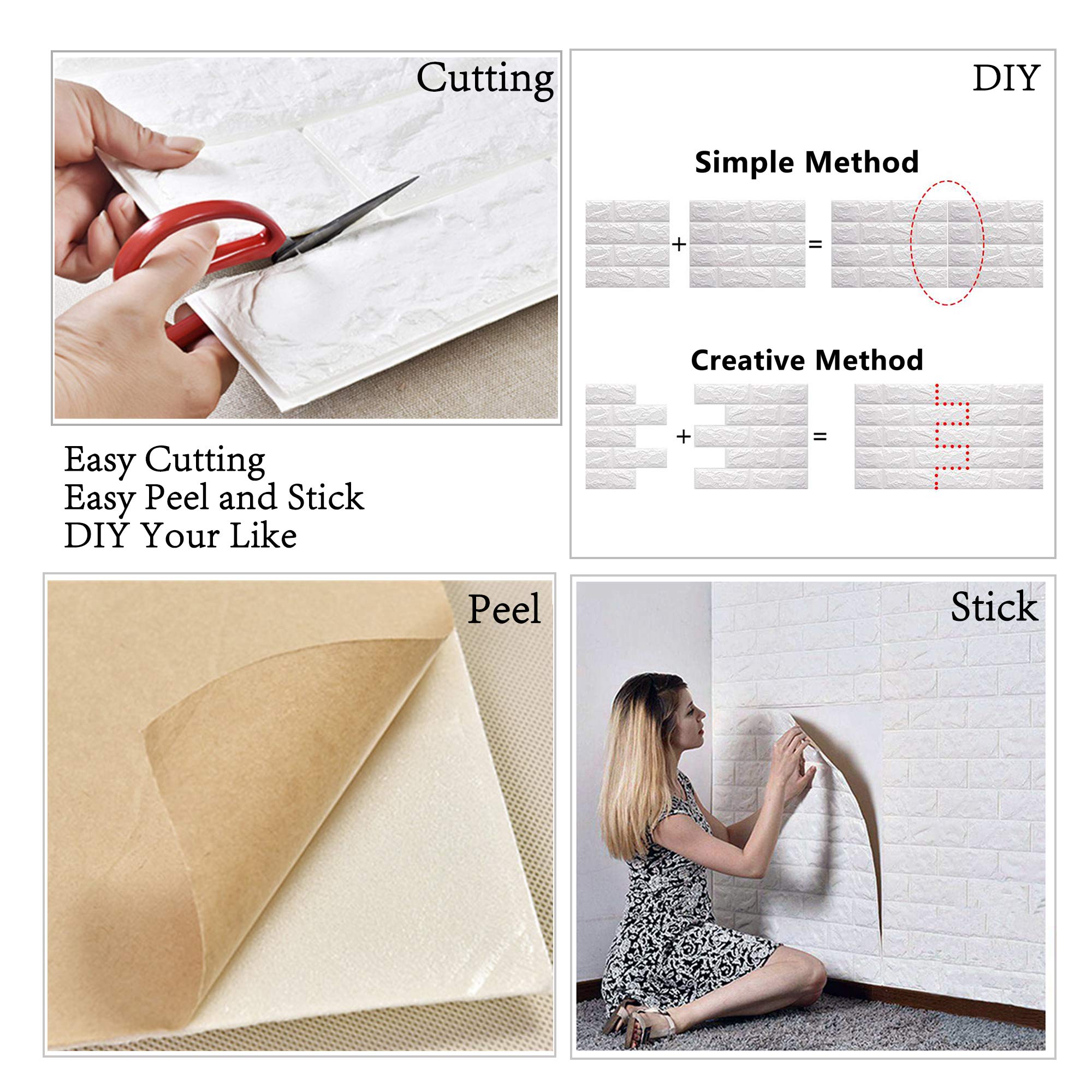 Arthome White Brick 3D Wall Panels Peel and Stick Wallpaper for Living