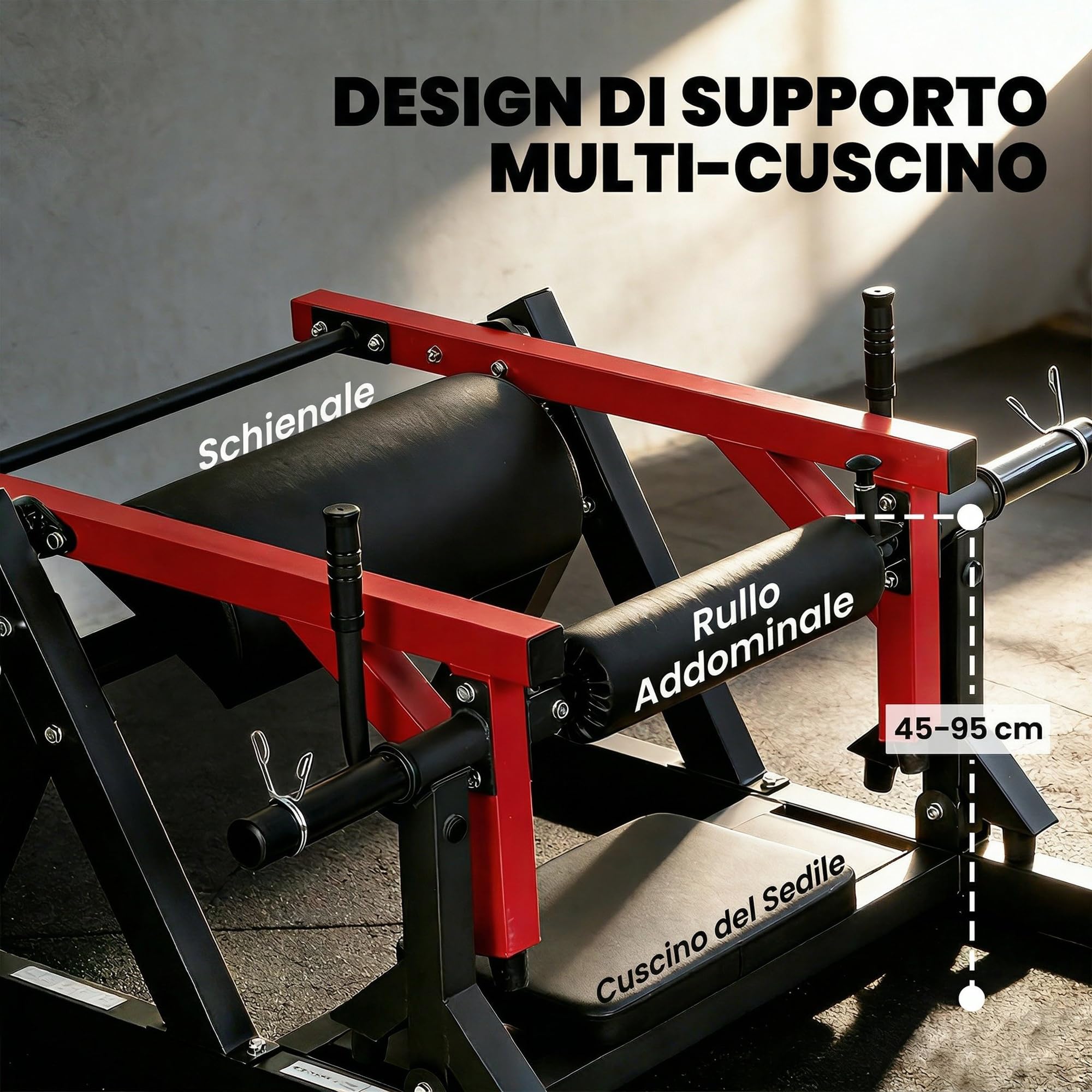 SPORTNOW Macchina Hip Thrust, Macchina per Glutei con Porta Pesi, Pedana Regolabile, Cuscini, Trainer per Glutei Multifunzione con Ruote, Capacità 270 kg, Allenamento Gluteo Addominali Casa Palestra