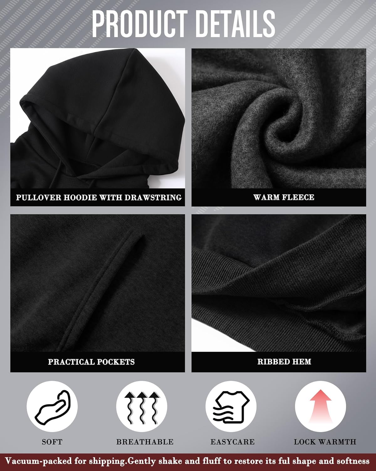 2 Pack Men's Big and Tall Fleece Pullover Hoodies Long Sleeve Lightweight Hooded Sweatshirt with Pocket Drawstring - Image 3