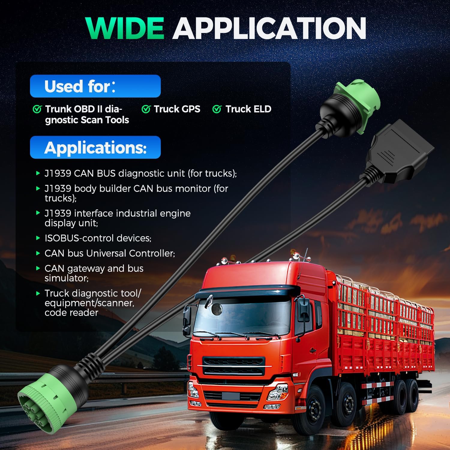 Autel Original J1939 Splitter 9pin Type 2 Male to Female and 16pin OBD2 Y Cable, Green Connector Work with Truck Diagnostic Scanner, Converter for Heavy Duty Commercial Truck Fleet ELD GPS Tracker