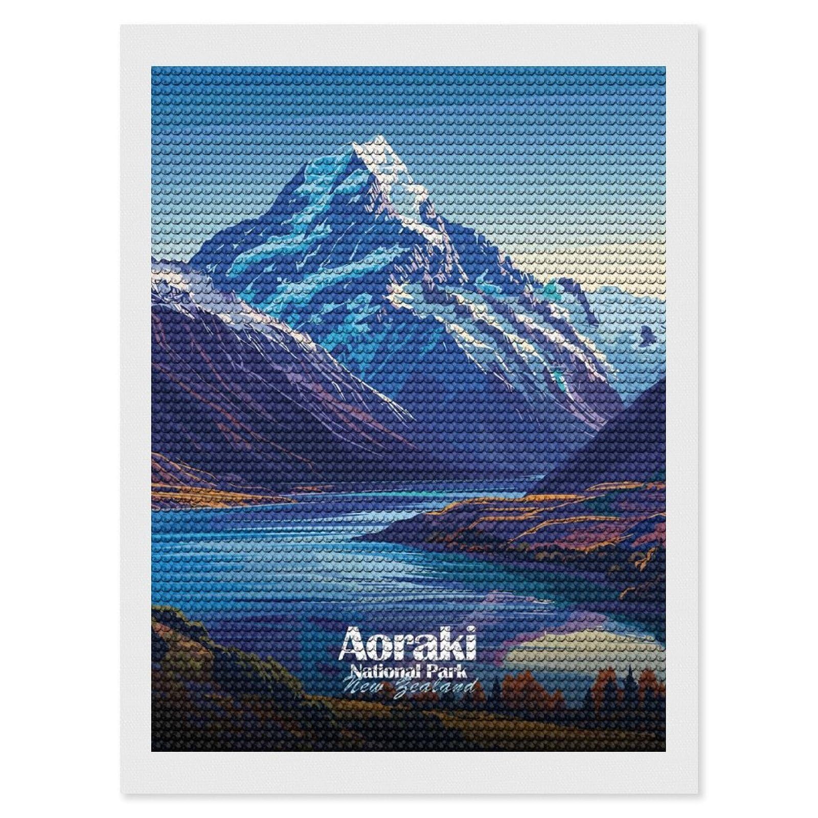Junmoney Aoraki National Park, New Zealand Diamond Painting Canvas Set 12"x16", for Women, Mindful Craft Activity, Cosy Home Accent, Festive Craft Gift
