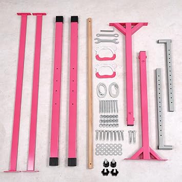 Gymnastics Bar for Kids Training Horizontal Bar for Home Ages 3-15 Adjustable Height Gym Equipment Indoor Non-Slip with Rings (Pink)