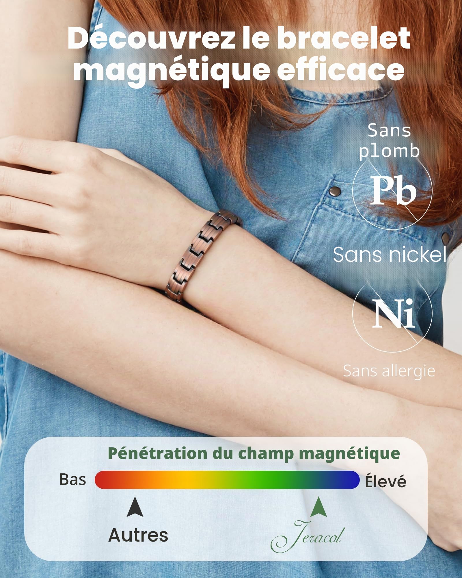 Jeracol Bracelet en cuivre 99 % pour femmes avec aimants puissants de 5000 gauss – Bracelet magnétique à fermoir papillon amélioré pour femmes pour le bien-être et le style, outil réglable et coffret