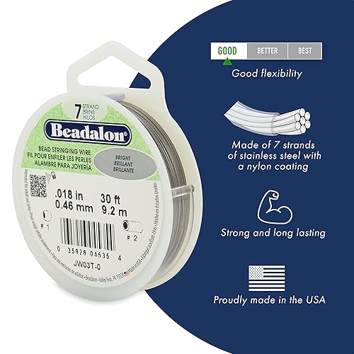 Miniatura 2 de Alambre de cuerda de cuentas de acero inoxidable de 7 hebras, 0.021 pulgadas  0.021 in, brillante, 100 pies  101.7 ft