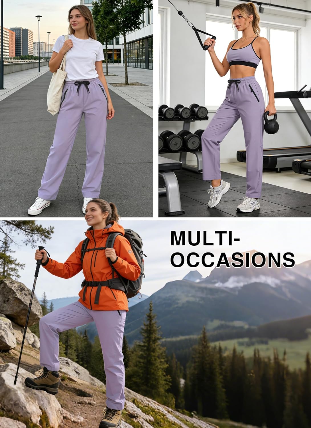 Hiking Pants for Women Lightweight Waterproof Quick Dry Athletic Cargo Pockets Pants - Image 2