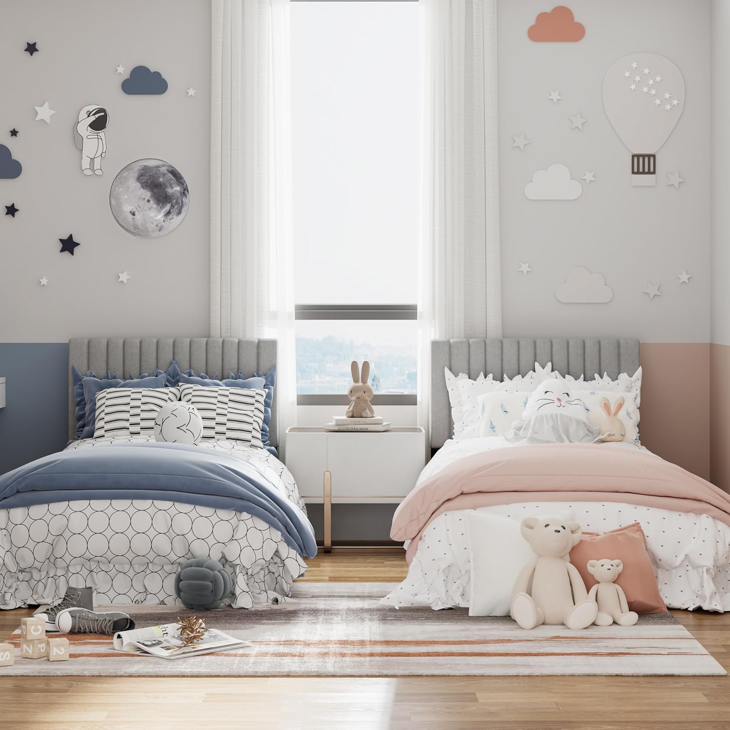 Twin Size Bed Frame, Fabric Upholstered Platform Bed with Adjustable Headboard, Sturdy Frame and Wooden Slats, Noiseless, No Box Spring Required, Easy to Assemble, Light Grey - Image 3