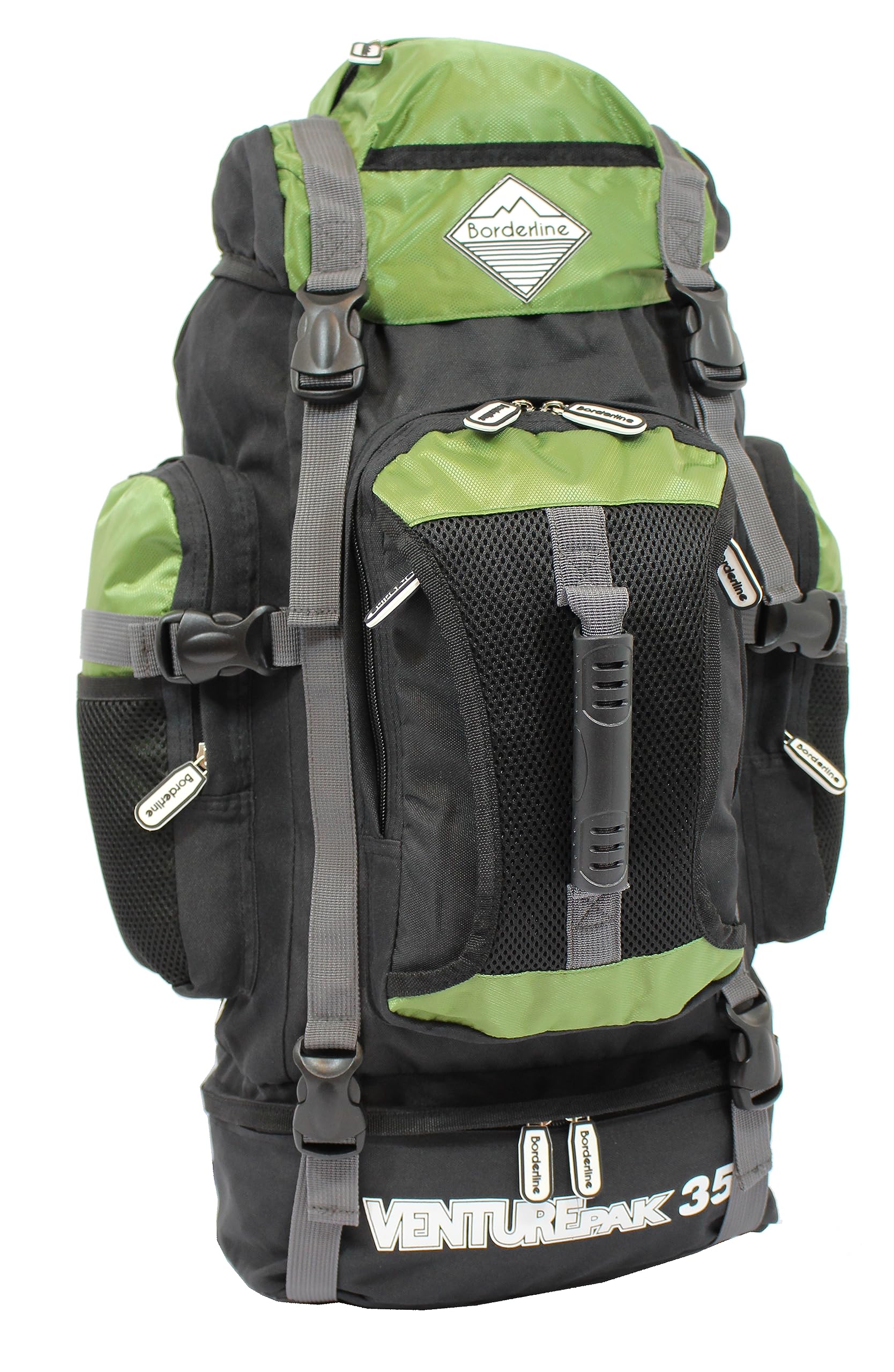 Borderline VenturePak 35L Ultra-Light Trekking Backpack, Water Resistant Hiking, Backpack - Camping, Adventure Rucksack, Multiple Zipped Pockets - Green/Black