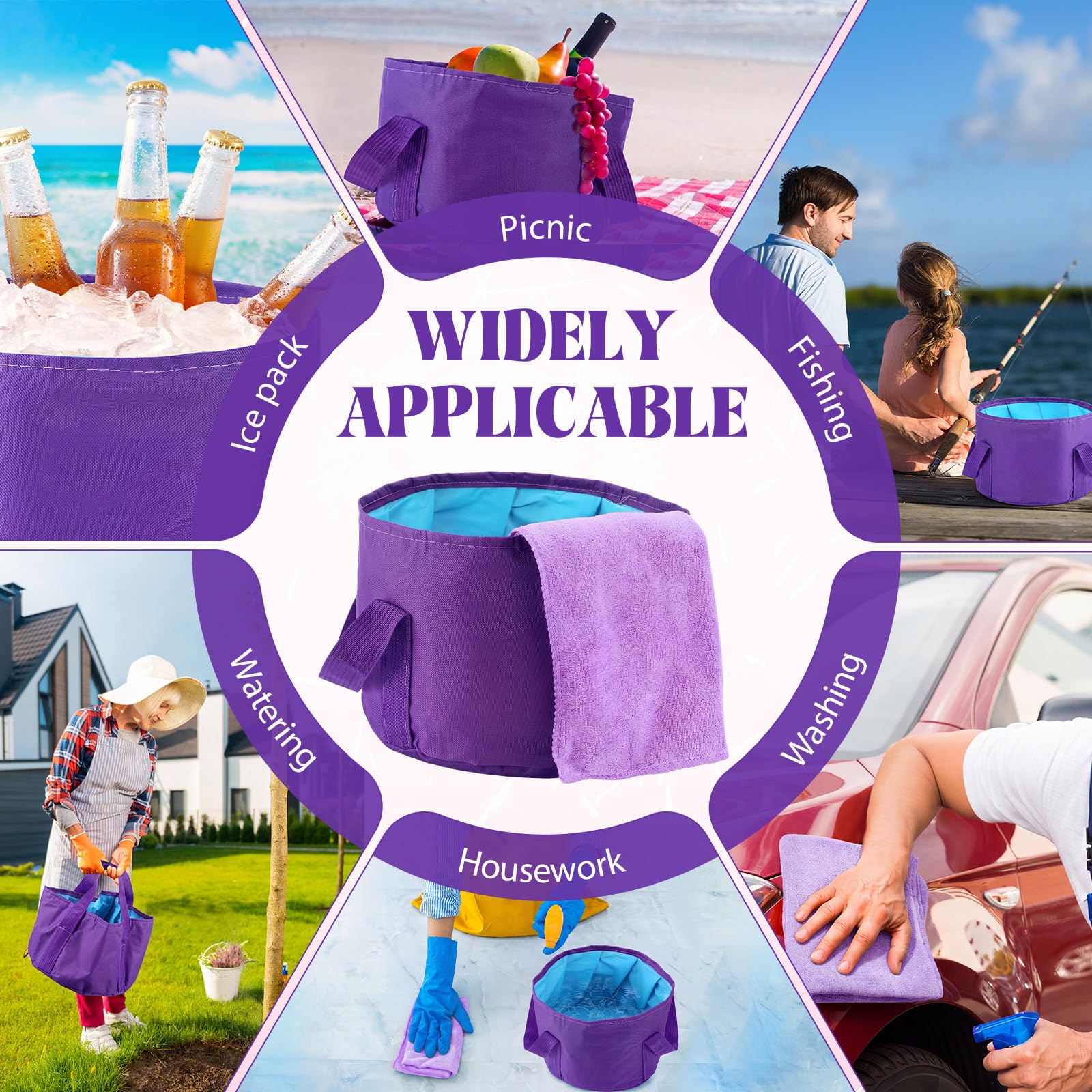 FillTouch 6 Sets faltbares Fußbad-Set, 15 l, zusammenklappbare Fußbadewanne, Badezimmer-Handtücher, Damen, Erwachsene, faltbare Hausschuhe mit Aufbewahrungstasche, Spa, Soak-Pediküre, Bad für Reisen