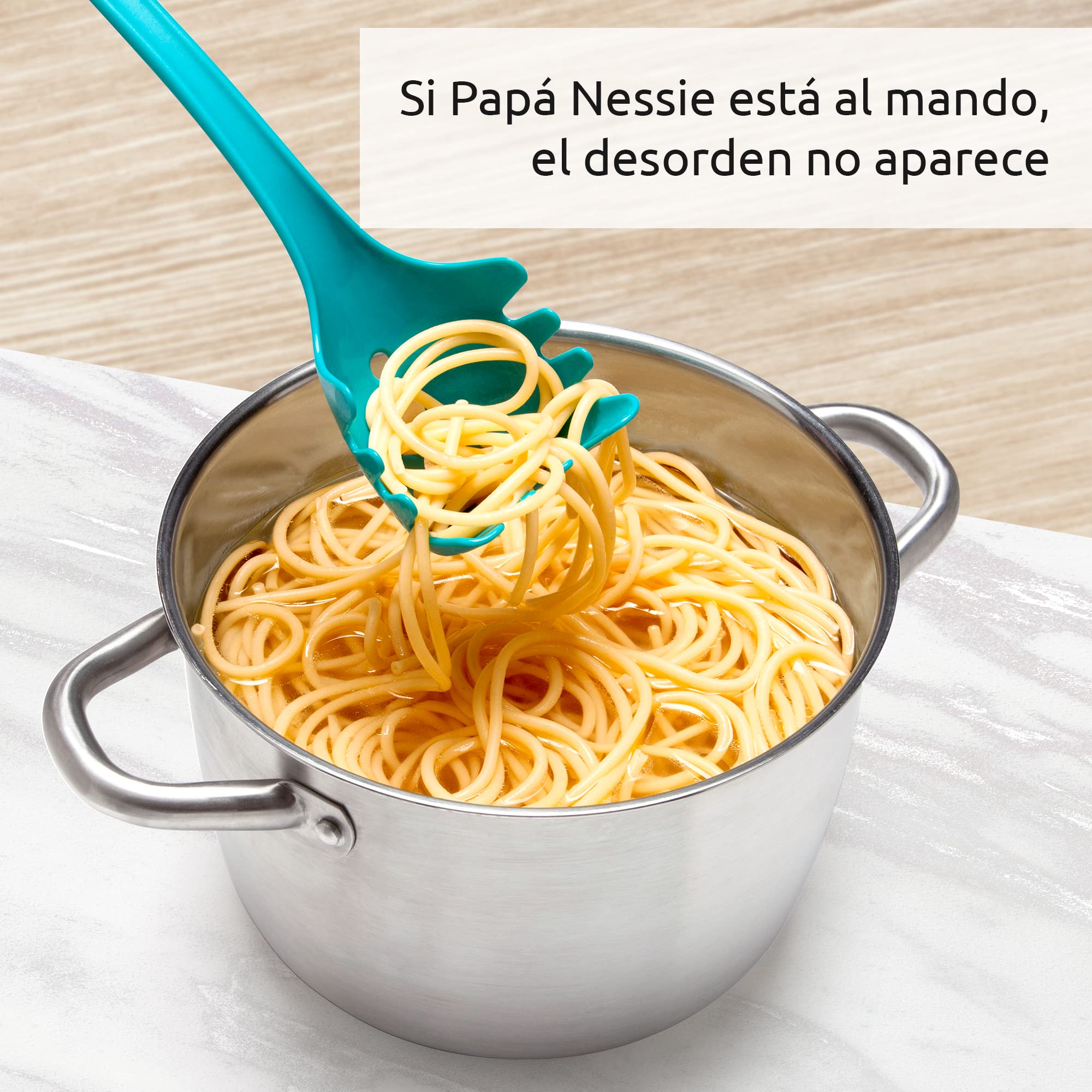 OTOTO Papa Nessie - Servidor de pasta, cuchara de espagueti, grado alimenticio y libre de BPA, apto para lavavajillas y resistente al calor, tenedor de pasta de 28,5 x 8,5 x 5,5 cm